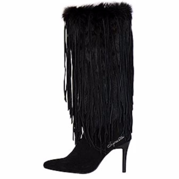 Raffaela Up Fringes Stiletto Suede Boot – SCHUTZ Capelta Couture Fringe Suede/Fur Black Boots